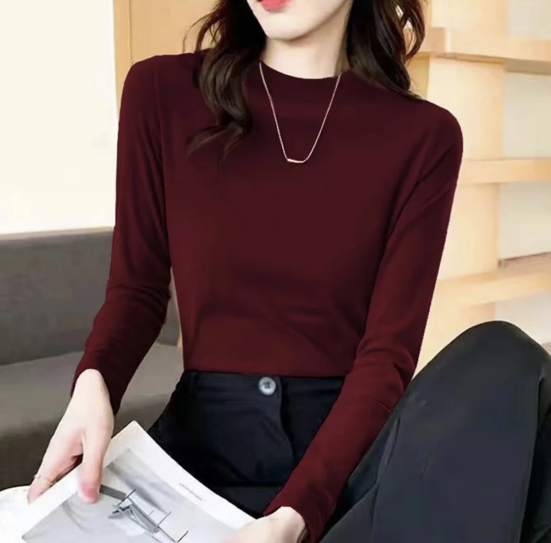 秋季新款长袖修身立领百搭时尚洋气质显瘦纯色打底衫上衣