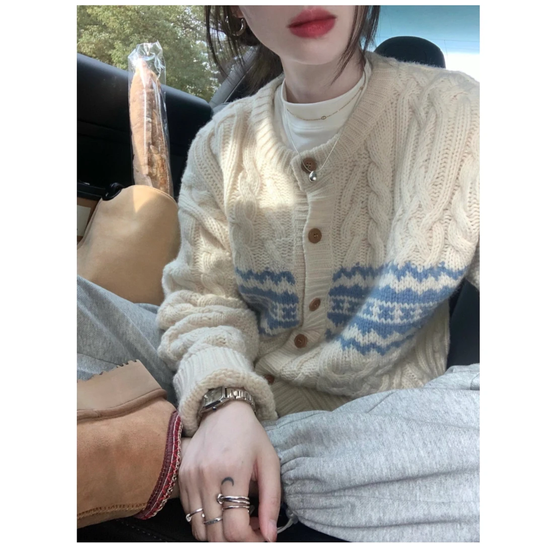 2024年韩系奶甜加女冬季新款慵懒宽松休闲裤别致开衫毛衣