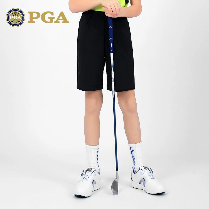 美国PGA 儿童高尔夫男童弹力腰带短裤 夏季青少年运动透气球裤