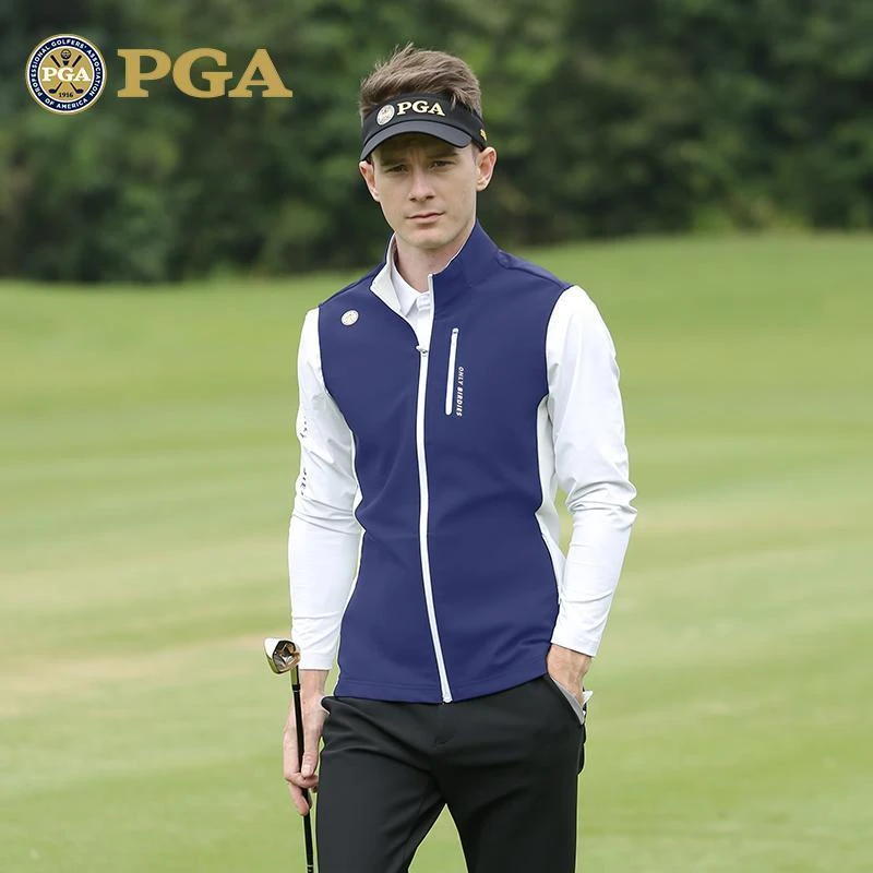 美国PGA 高尔夫男装马甲秋冬 保暖外套 吸光发热内里 拼色设计