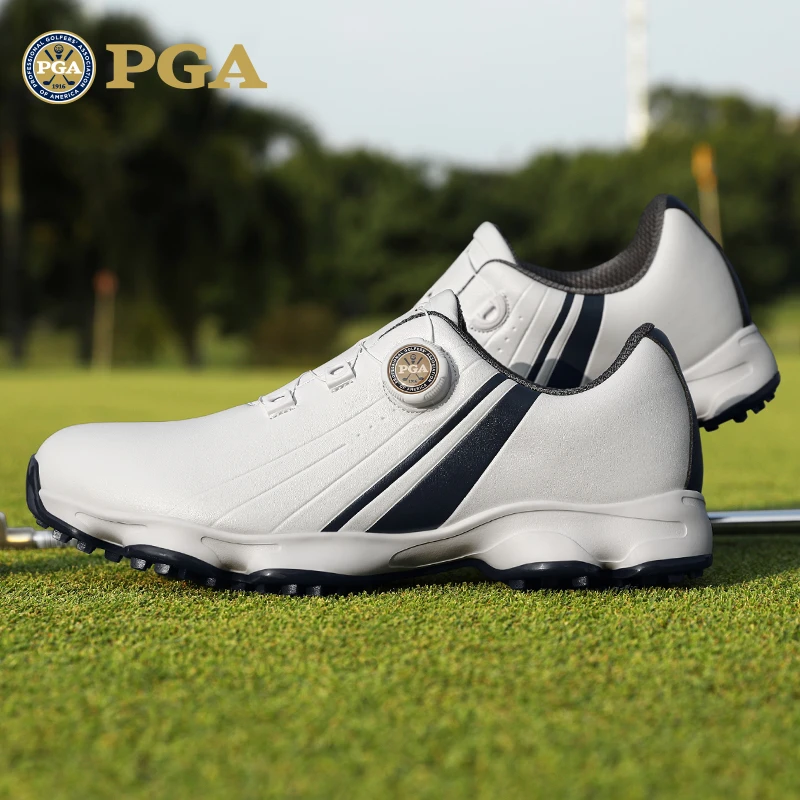 美国PGA 2025春夏季新款高尔夫男鞋防侧滑鞋钉旋钮鞋带防水运动鞋