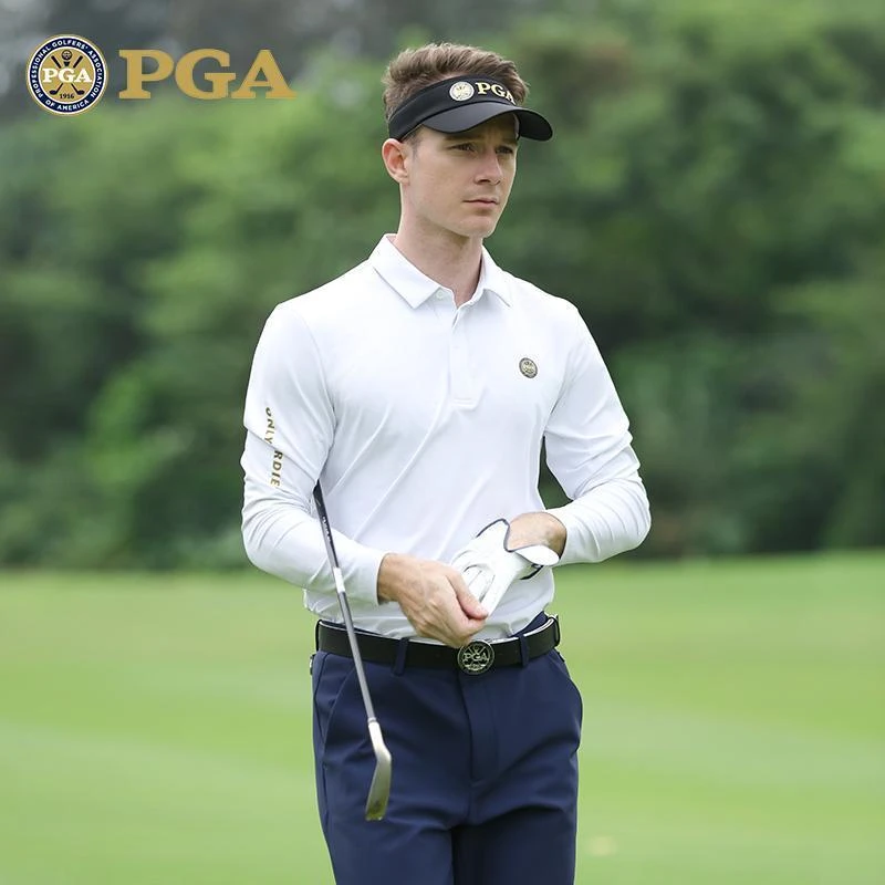 美国PGA 新款高尔夫男装春夏款长袖T恤运动面料男款时尚百搭上衣