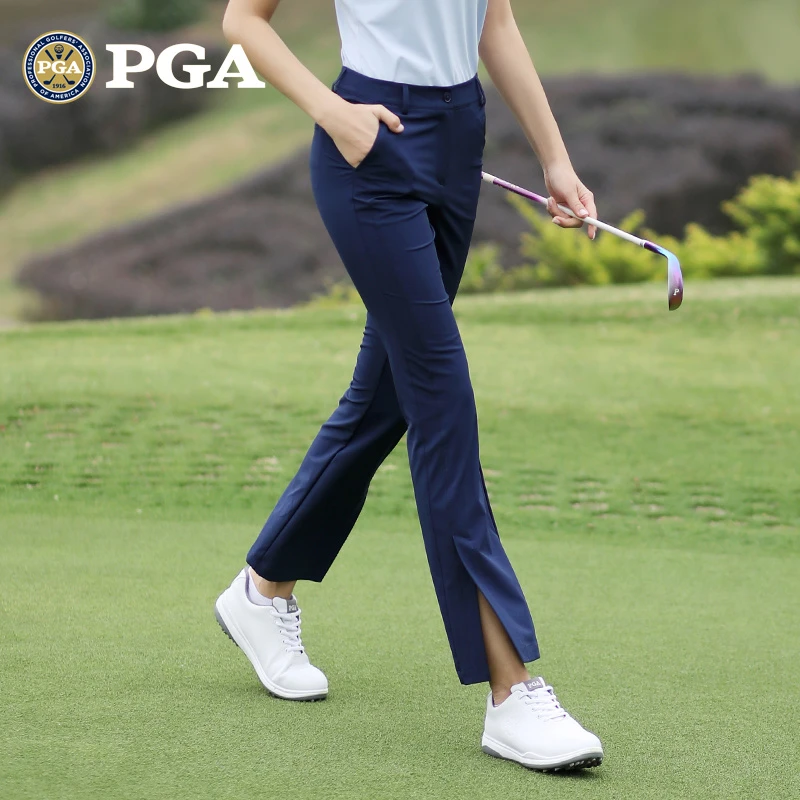 美国PGA高尔夫球裤子女夏季运动弹力喇叭裤分衩裤脚长裤