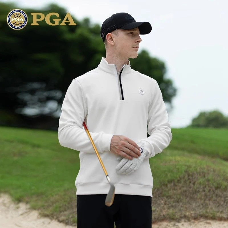 美国PGA高尔夫服装男长袖T恤秋冬运动球衣男装衣服polo衫立领设计