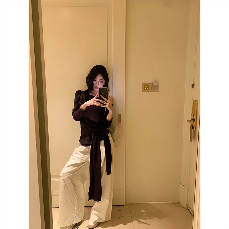 withmin【现货】纯白日记 设计感百搭宽松显瘦休闲垂感长裤2411530