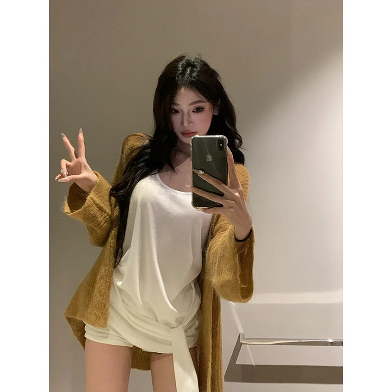 withmin【现货】 糯糯南瓜 松弛慵懒感毛衣开衫+U领绑带背心2411450