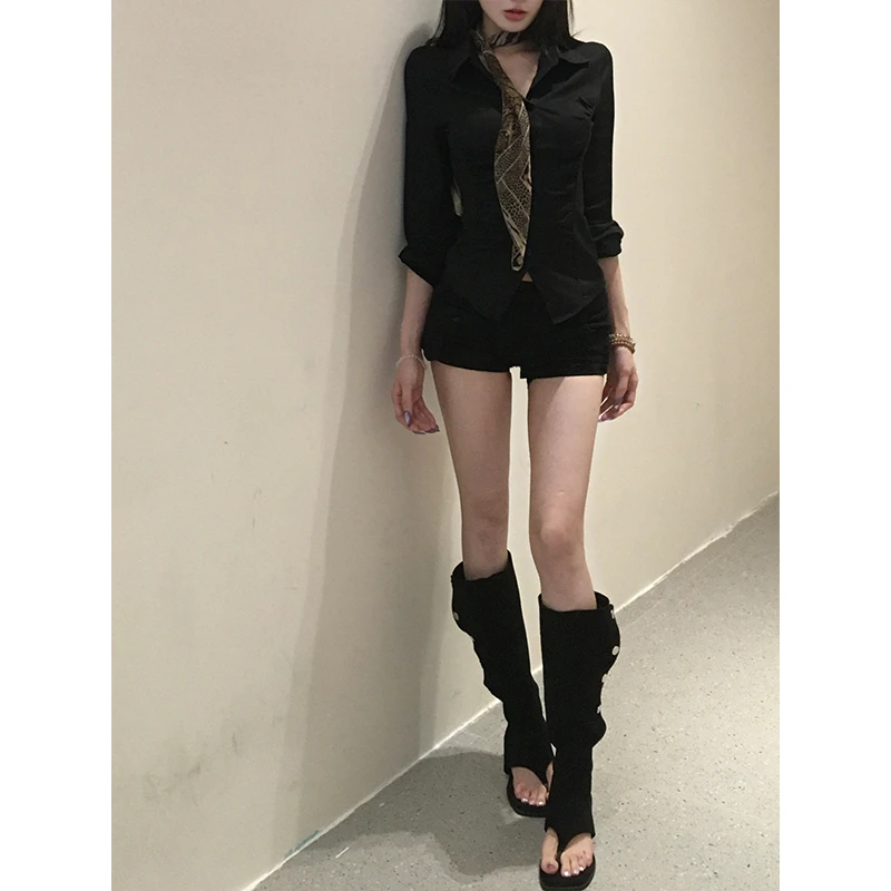 withmin白兔 辣妹裤 黑色低腰显瘦夏季百搭休闲牛仔短裤【2411086】