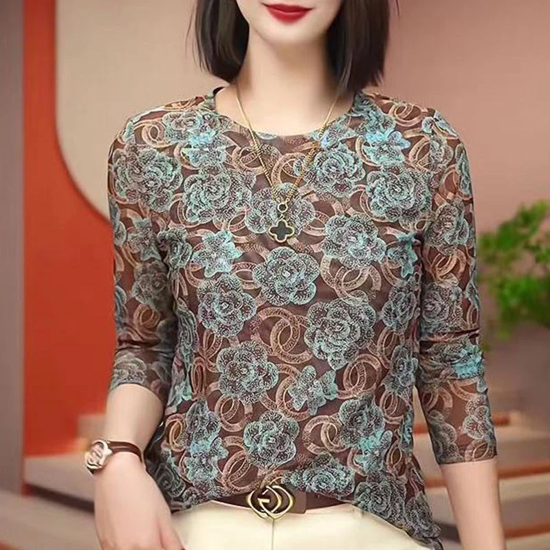 5368大码女装高档打底衫T恤春秋新款气质小衫圆领显瘦百搭上衣