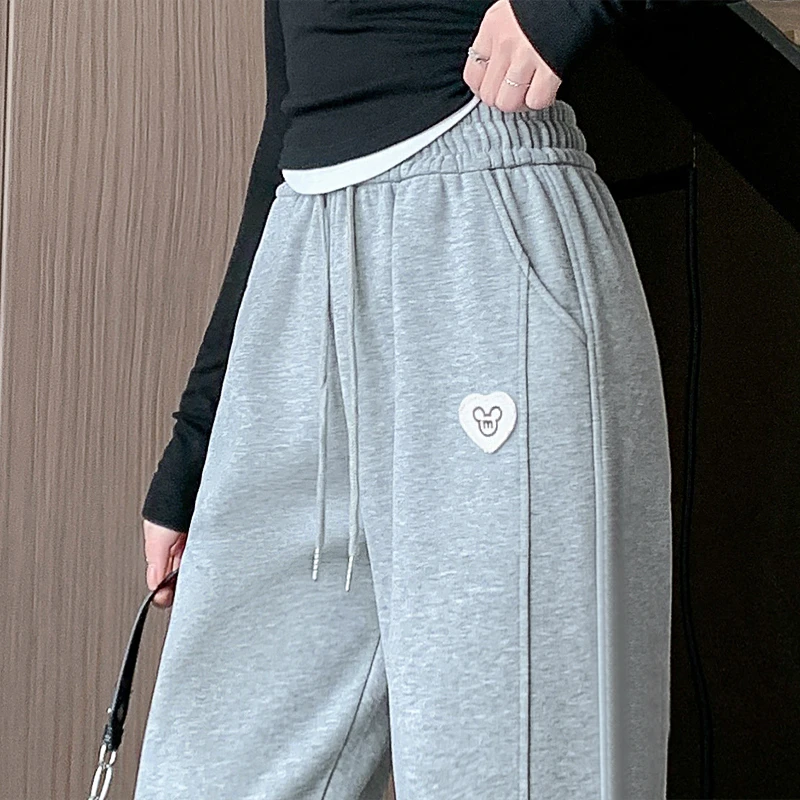 春秋冬季哈伦加绒运动裤女款百搭黑色高腰休闲外穿宽松显瘦卫裤子