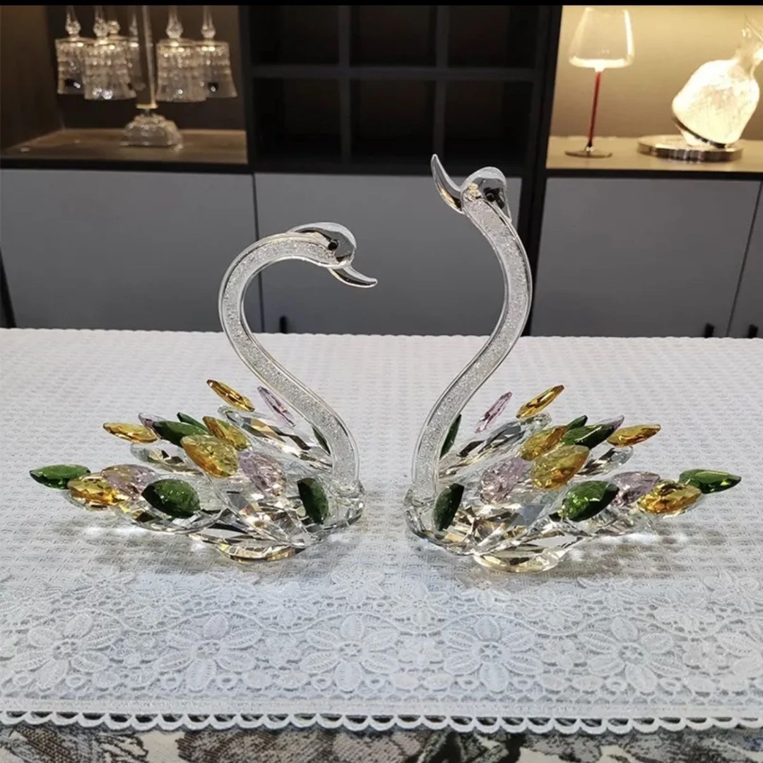 水晶天鹅结婚装饰摆件客厅电视柜家居装饰品欧式金色高档