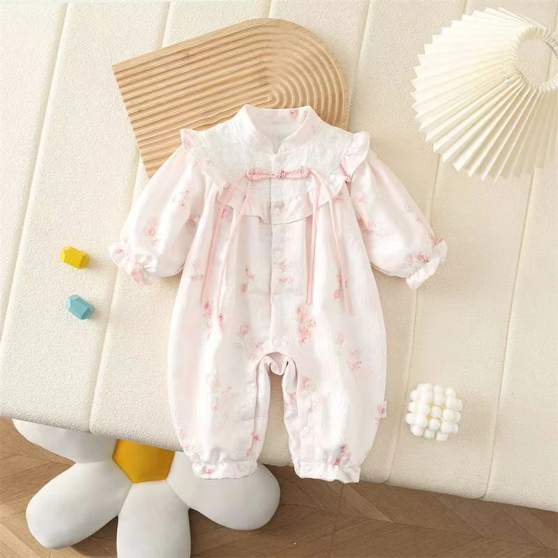 婴儿衣服春秋宝宝新生连体衣满月百天洋气哈衣外出公主爬服双层