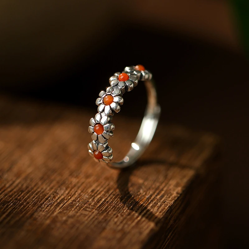 925银戒指 【花环戒指】小清新开口可调戒指复古时尚风