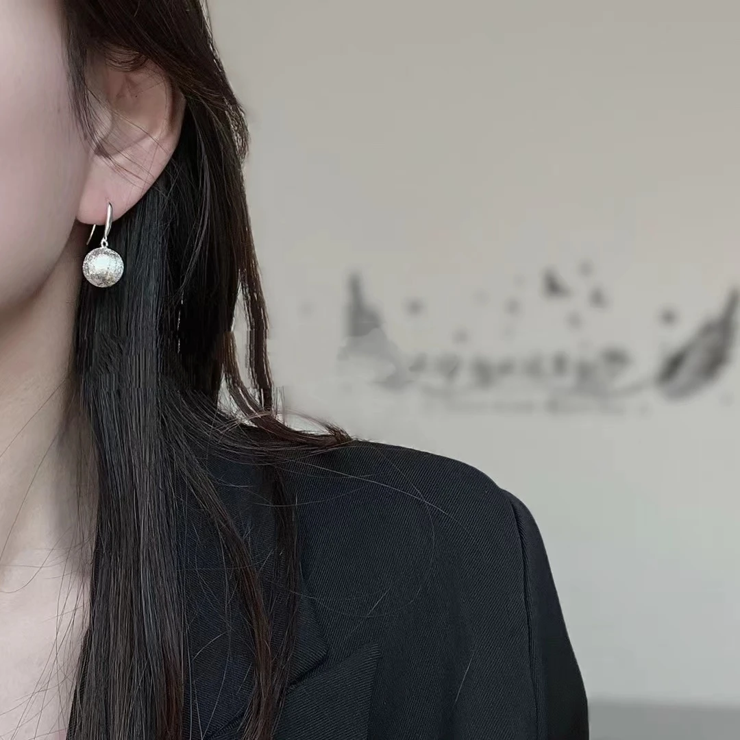 925银耳饰 【12mm磨砂圆珠】耳坠