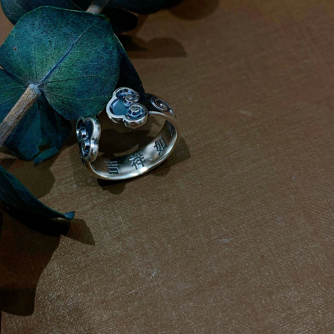 足银戒指 【吉祥如意】开口可调戒指手工轻奢时尚简约银色复古