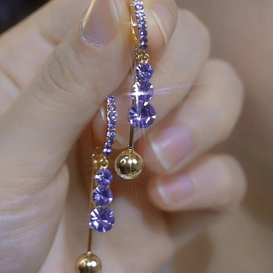 合金耳饰 紫色镶钻耳环2025新款爆款高级感轻奢时尚简约耳钉耳饰