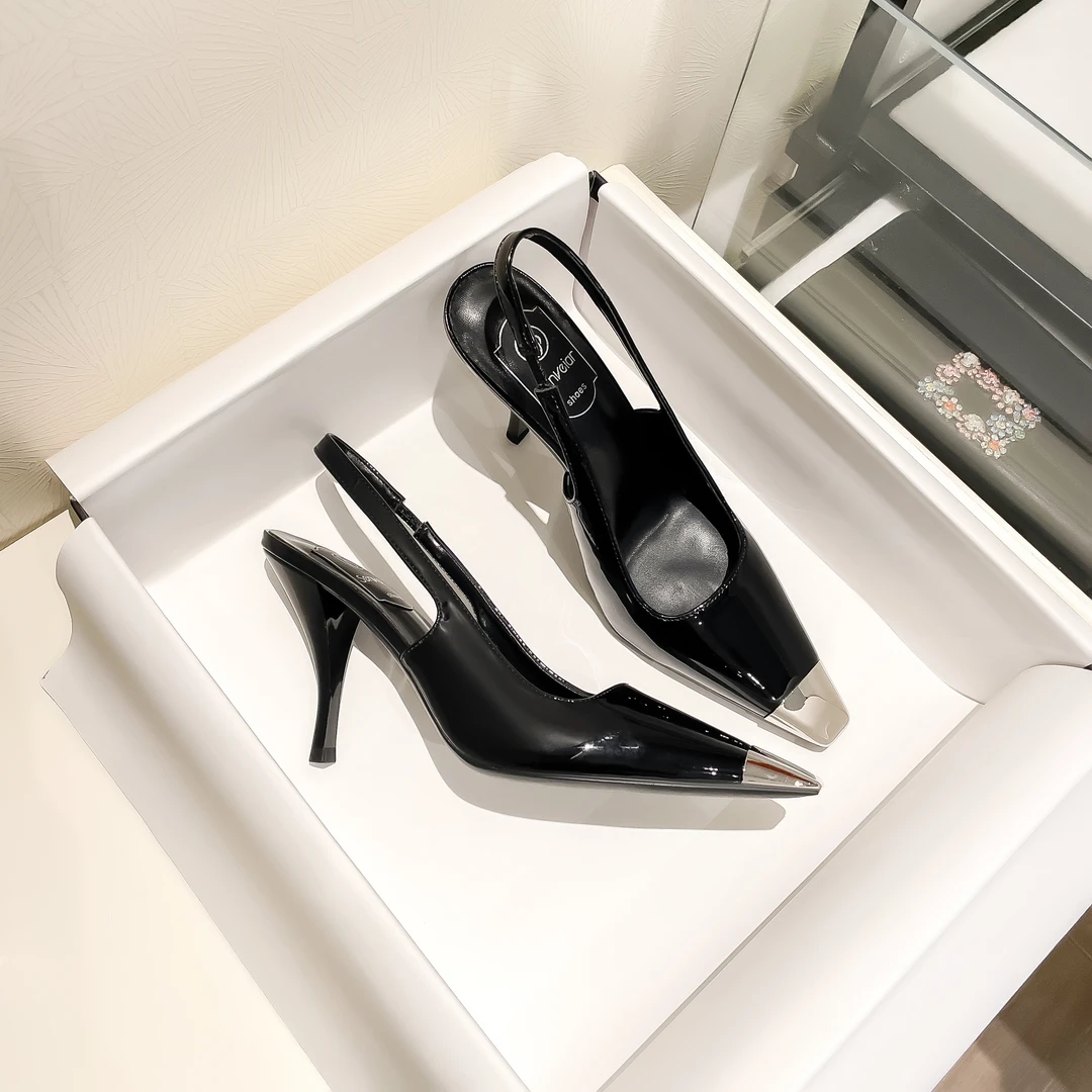 高跟鞋女2025年春夏新款性感百搭金属方头细跟黑色凉鞋御姐单鞋