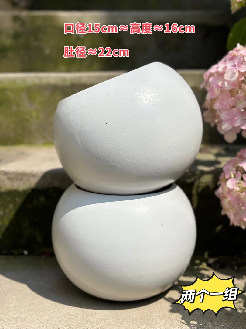 宜兴紫砂粗陶盆景盆异形轻奢简约风透气浅色植物花卉多肉球形花盆