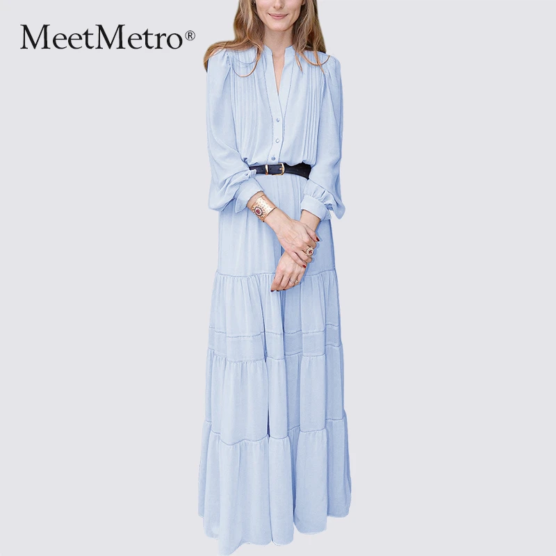 MeetMetro玛依尔法式秋季仙女连衣裙设计师气质收腰优雅时尚长裙