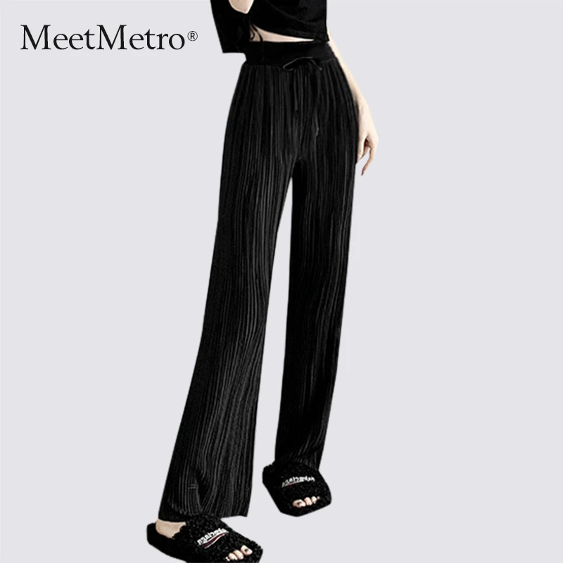 MeetMetro玛依尔时尚高腰垂感休闲裤女2024夏新款宽松显瘦阔腿裤