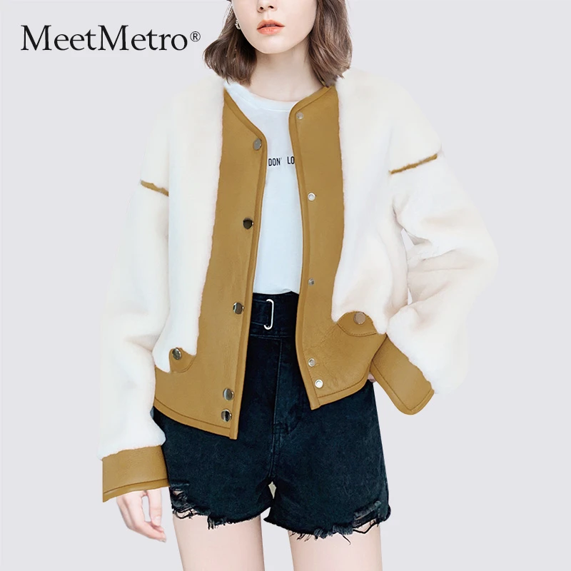 MeetMetro玛依尔2024冬新款小香风时尚撞色减龄洋气毛绒短外套女