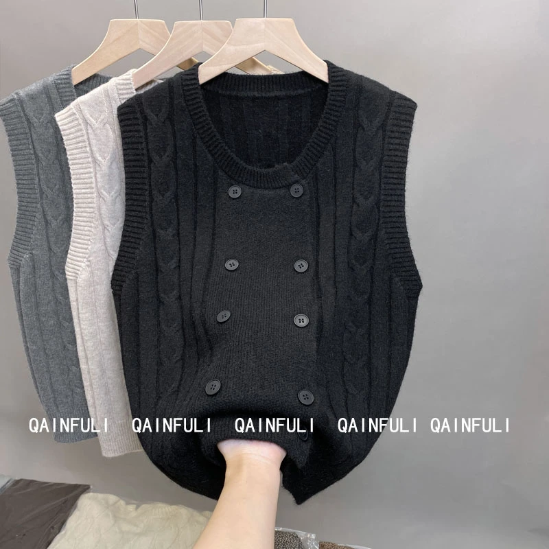 圆领显瘦宽松休闲上衣马甲针织开衫马夹外穿复古百搭时尚韩版坎肩