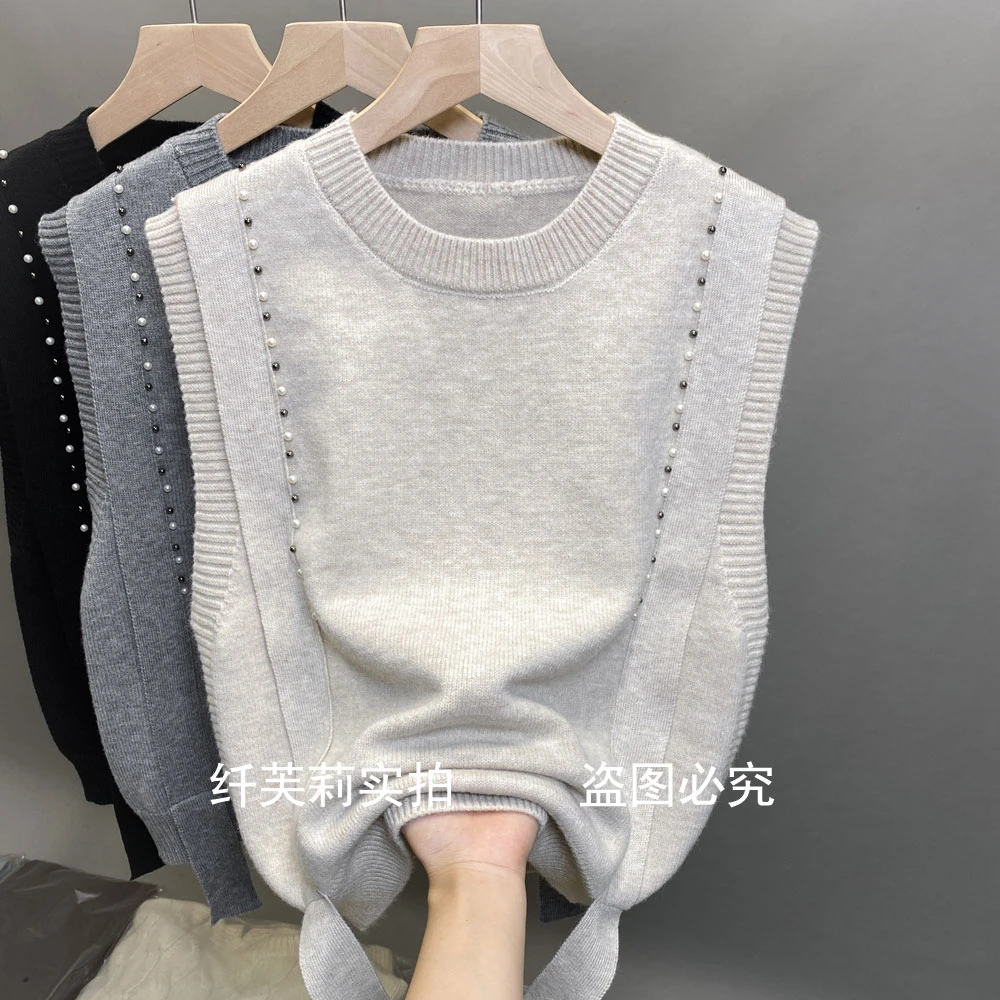 春秋韩版时尚百搭宽松圆领无袖马甲针织女款马夹洋气女士套头