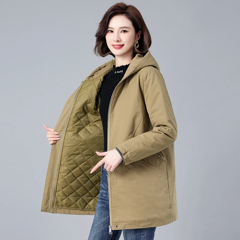 秋冬加棉加厚时尚中老年大码春秋中长款冬季外套时尚中年休闲保暖