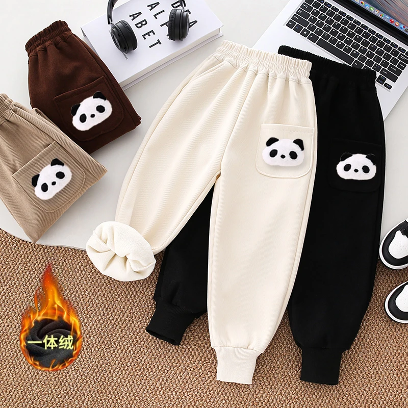 儿童裤子秋冬季加绒加厚束脚卫裤男女宝宝中小童运动休闲潮牌服饰