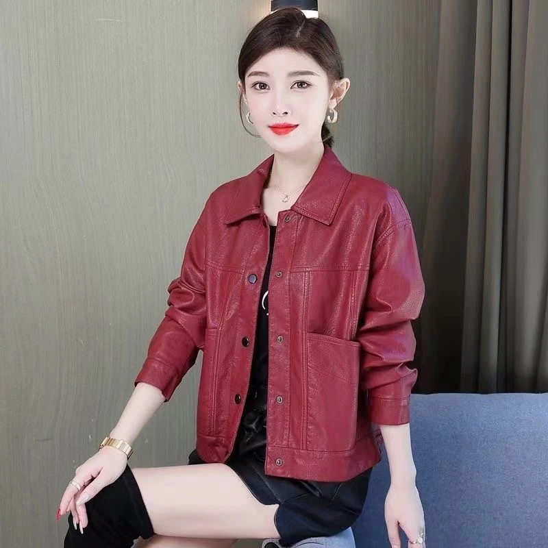 皮衣外套女装洋气休闲流行时尚小香风短款宽松皮夹克外套女士上衣