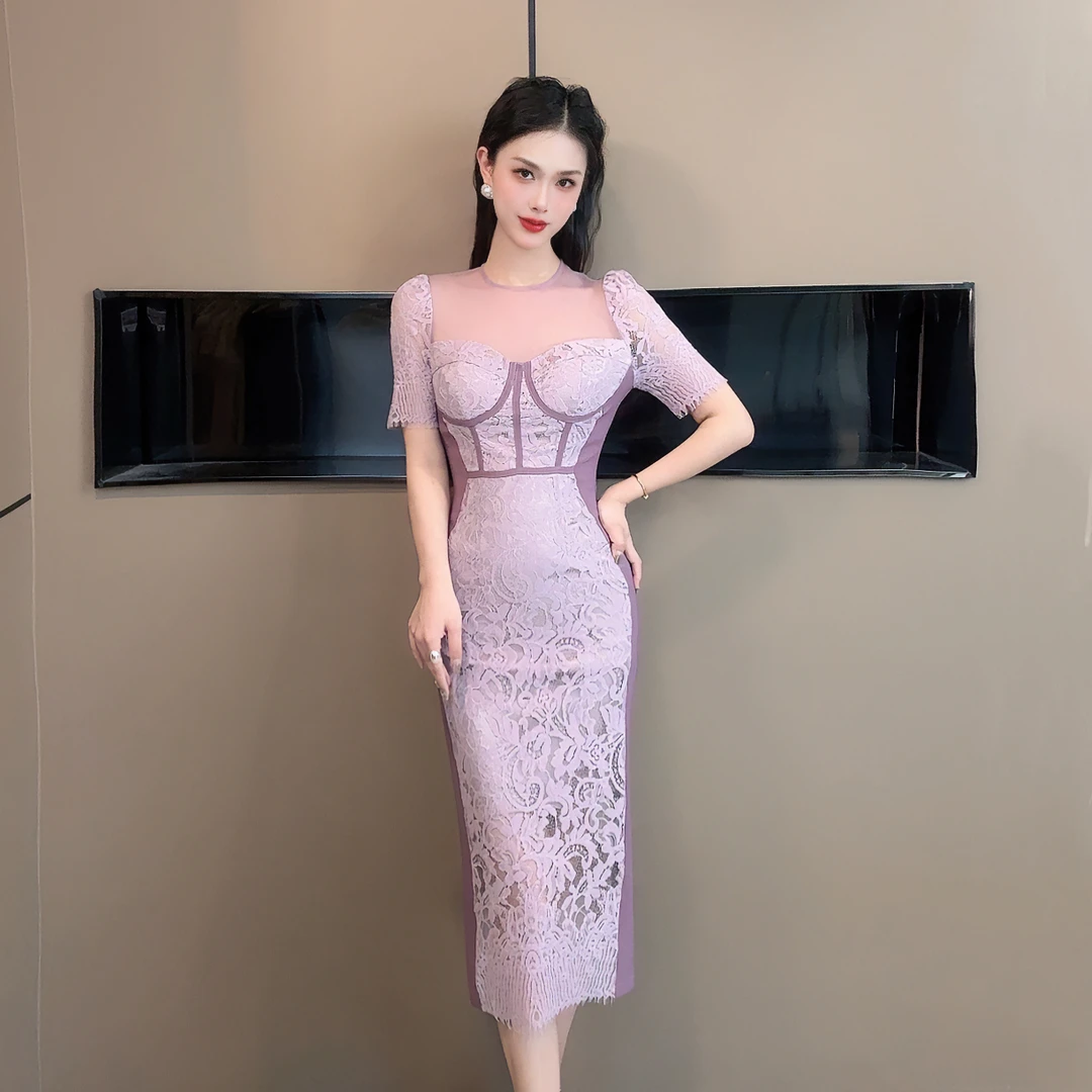 新款气质蕾丝性感夏季修身显瘦时尚复古连衣裙20508