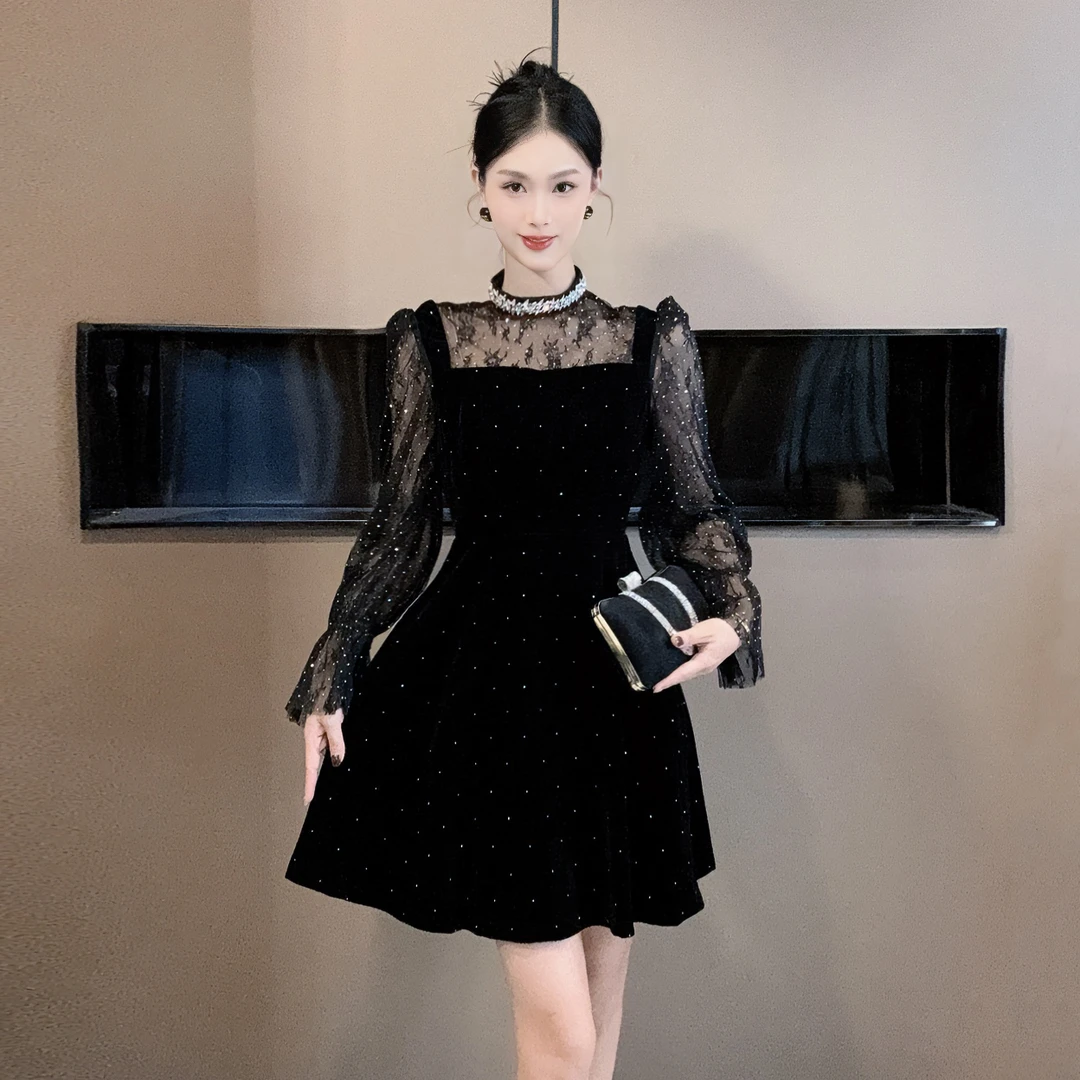 【设计师定制】新款时尚法式气质收腰显瘦名媛连衣裙9937