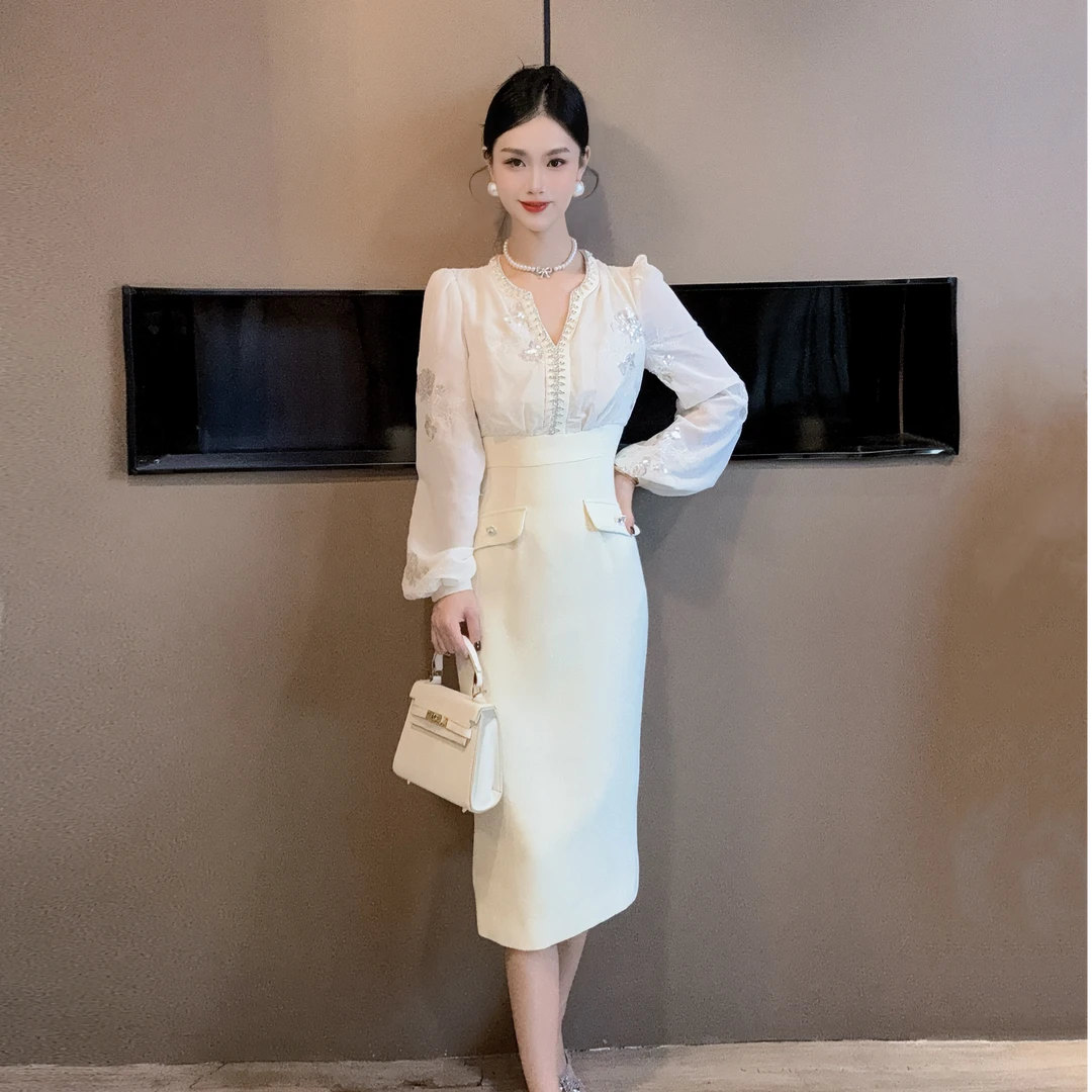 【设计师定制】秋季新款法式轻奢长袖气质修身气质连衣裙51153