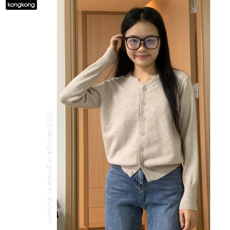 【卡布奇诺】软糯亲肤显瘦针织开衫女韩版圆领宽松外套长袖针织衫