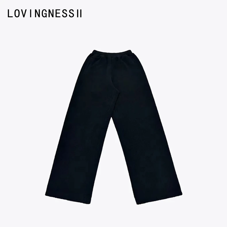 秋冬新款小众设计加厚粗颗粒摇粒绒过冬长裤宽松休闲裤女