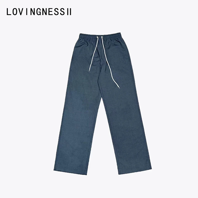 小众设计简约松紧抽绳直筒休闲西裤宽松显瘦长裤女