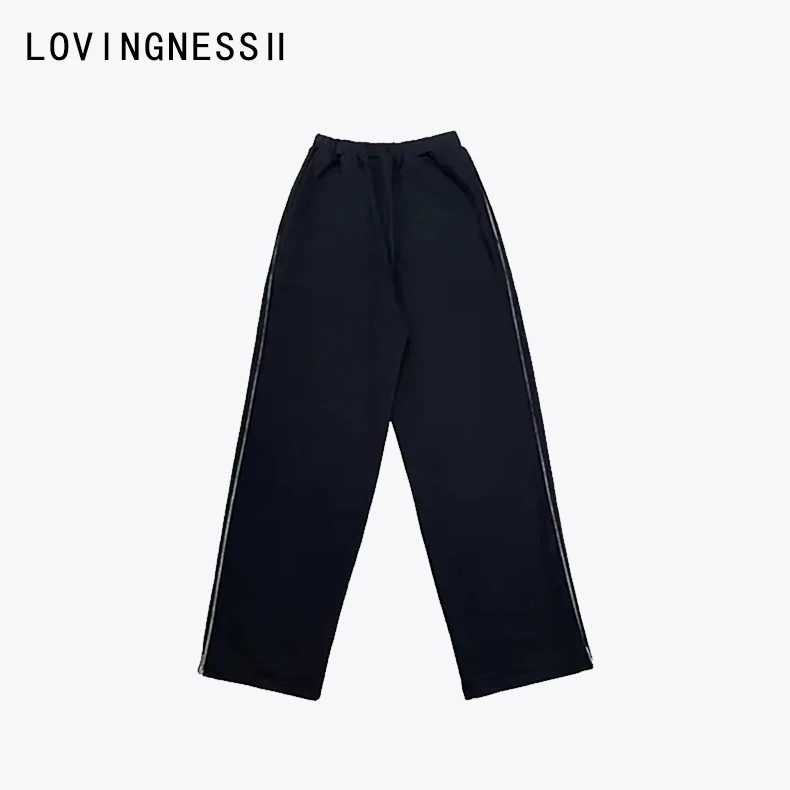 2023年冬季新款小众设计侧缝拉链全开直筒宽松长裤时尚显瘦棉裤女