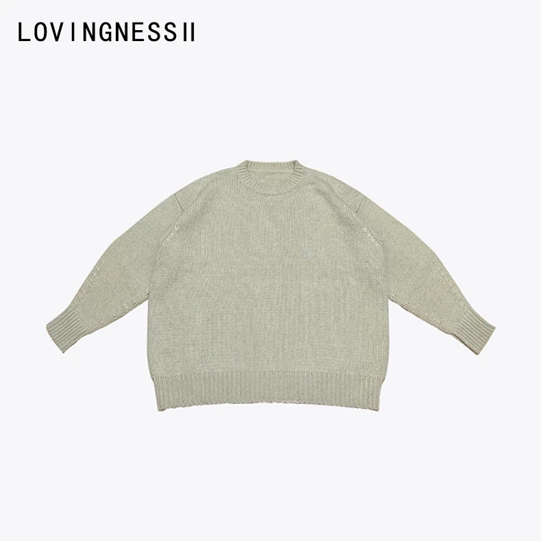 早秋新款小众设计极简慵懒风毛衣宽松休闲套头圆领上衣女