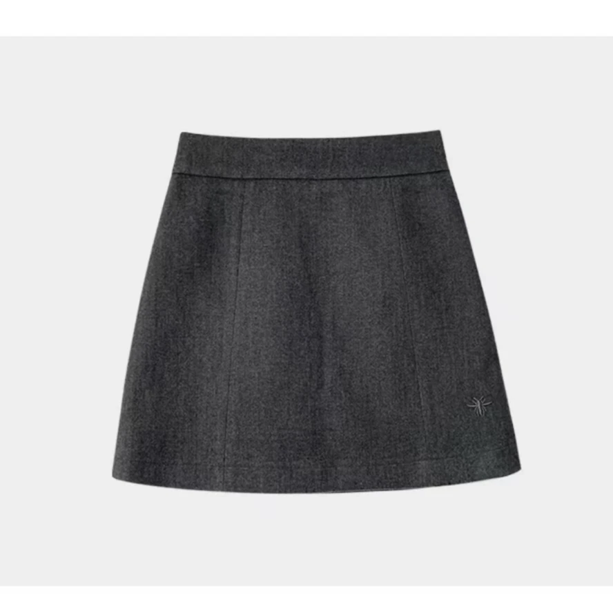 刺绣毛呢短裙2024秋冬新款时尚轻奢百搭高腰A字裙修身显瘦半身裙