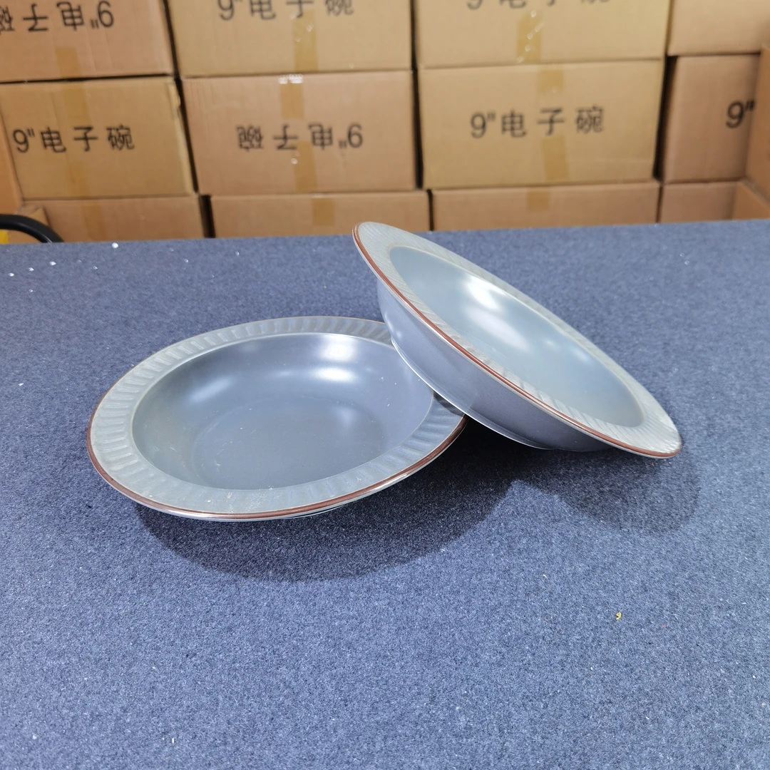 2只装9英寸哑光灰色陶瓷草帽盘子