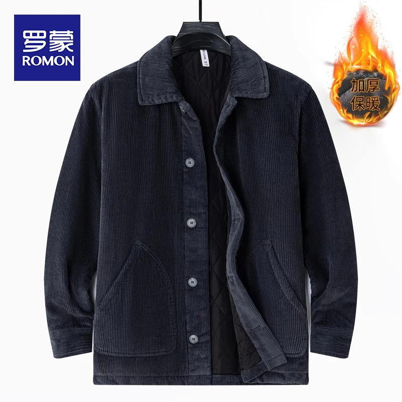 罗蒙冬季灯芯绒棉衣男款2025秋冬新款加厚保暖中老年宽松男士夹克