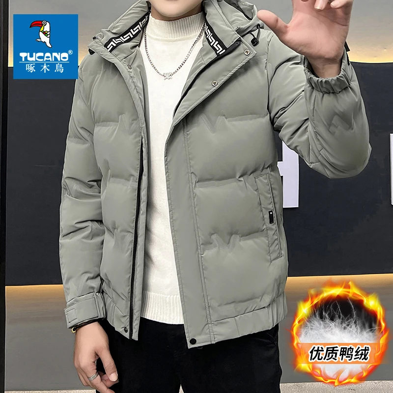 啄木鸟男士冬季加绒加厚羽绒服2023新款潮牌保暖时尚防寒百搭外套