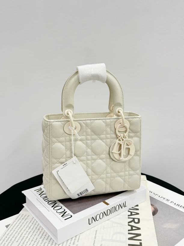 99新 DIOR/迪奥 【23年全套带票】 戴妃四格磨砂白戴妃包  拍下送检