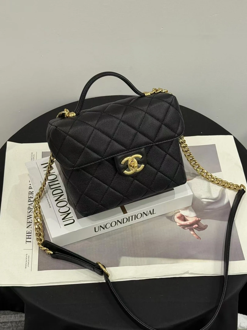 99新 Chanel/香奈儿 23C牛奶盒医生包荔枝皮黑金 全套 拍下送中检