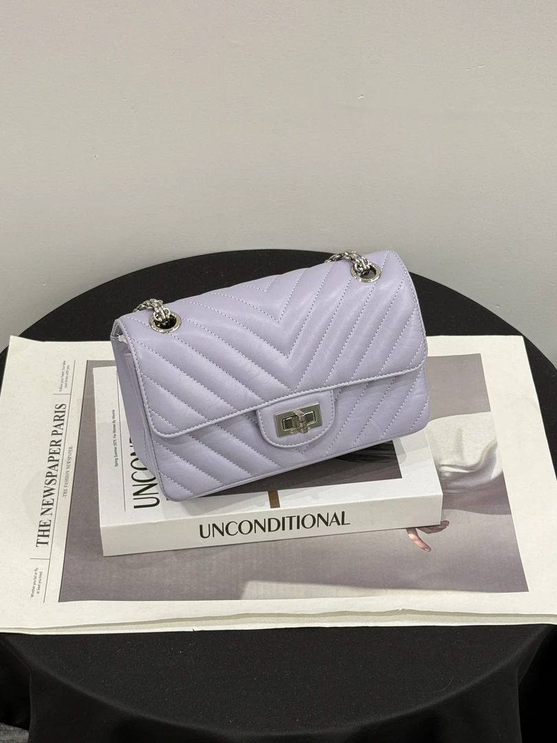 全新未使用 Chanel/香奈儿 22C 2.55大mini淡紫色 大全套 送检
