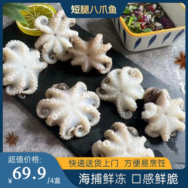 深海短腿八爪鱼口感脆嫩 新鲜鲜冻捞汁白灼250g*4盒