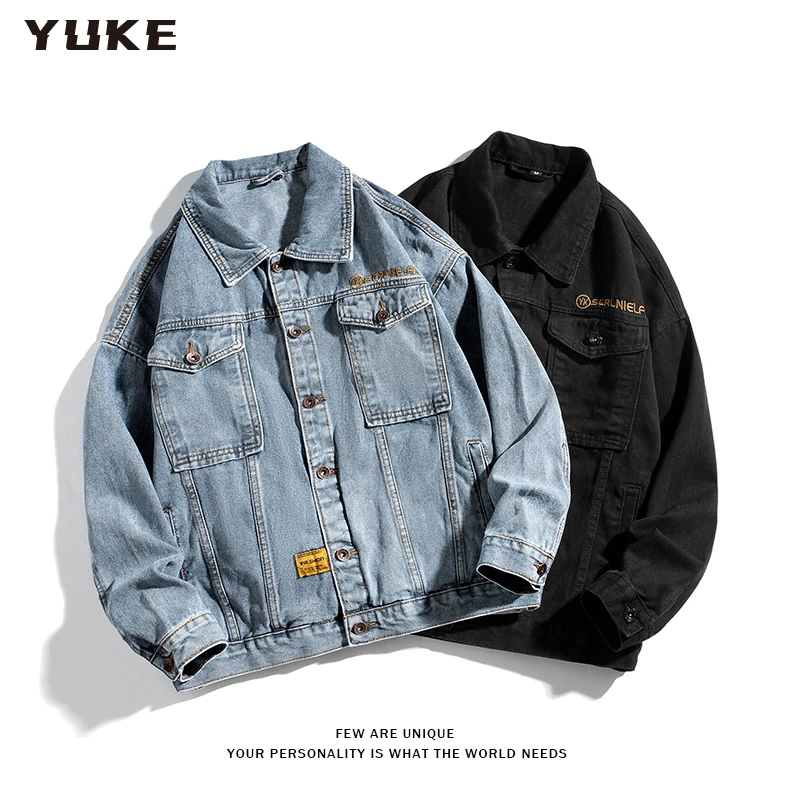 【YUKE】牛仔外套男女春秋季韩版潮流宽松百搭男士休闲夹克秋季QX