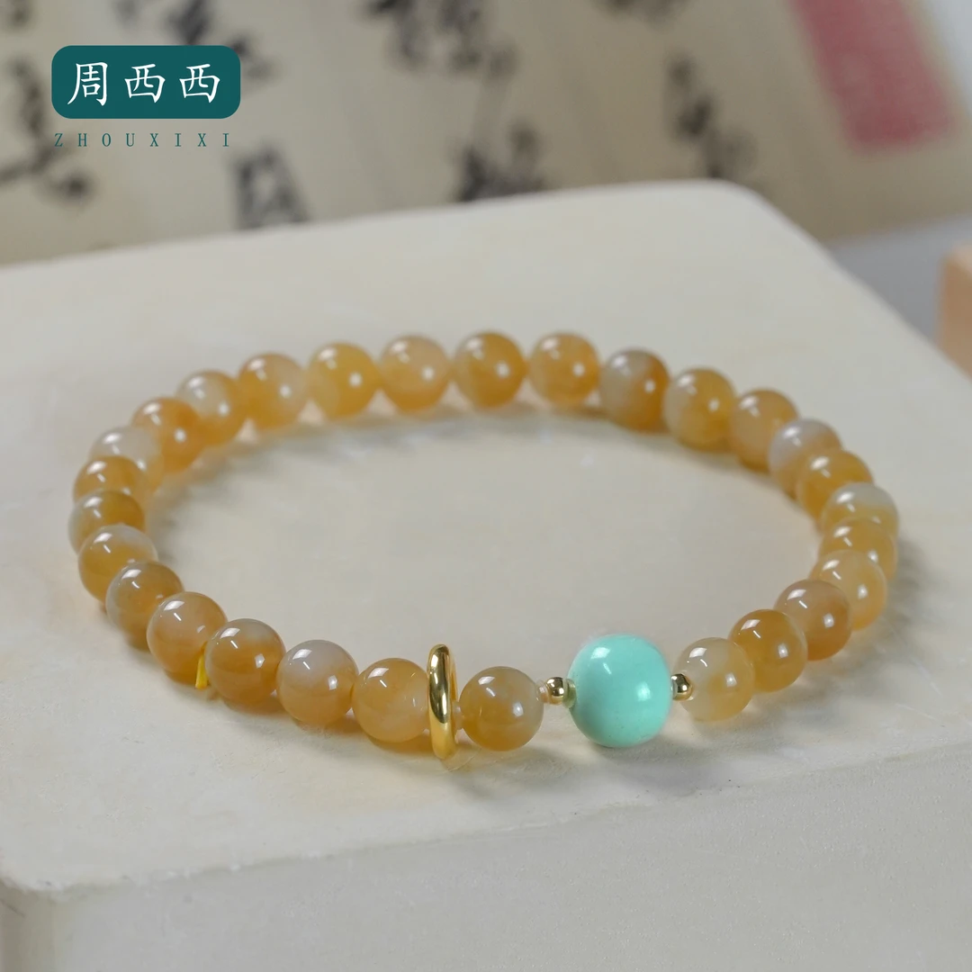 周西西精美珠宝和田玉糖白18k手串6mm气质时尚百搭多样性发15636