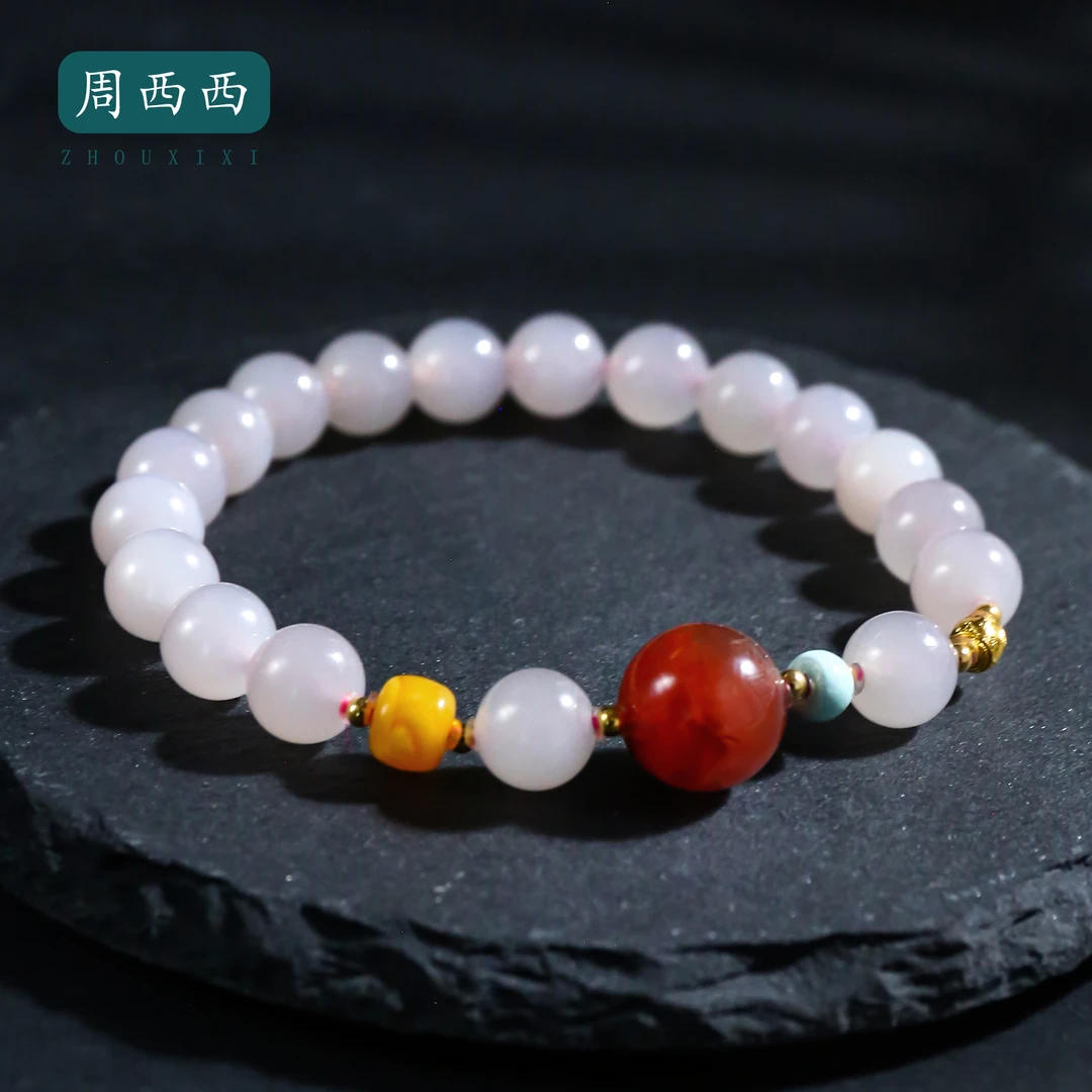 周西西精美珠宝和田玉藕粉18k手串7.8mm温柔百搭多样性发货16176