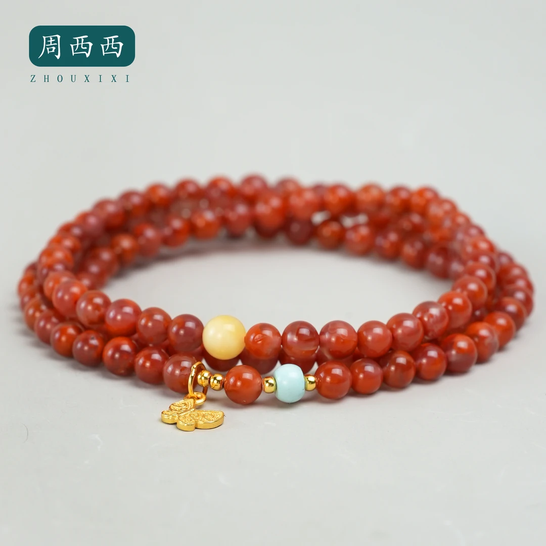 周西西精美珠宝南红玛瑙三圈手串4.5mm气质时尚百搭多样性发14682