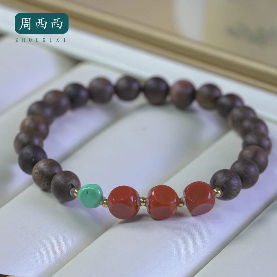 周西西精美沉香木18k金手串7mm古风文玩轻奢百搭多样性发货15453